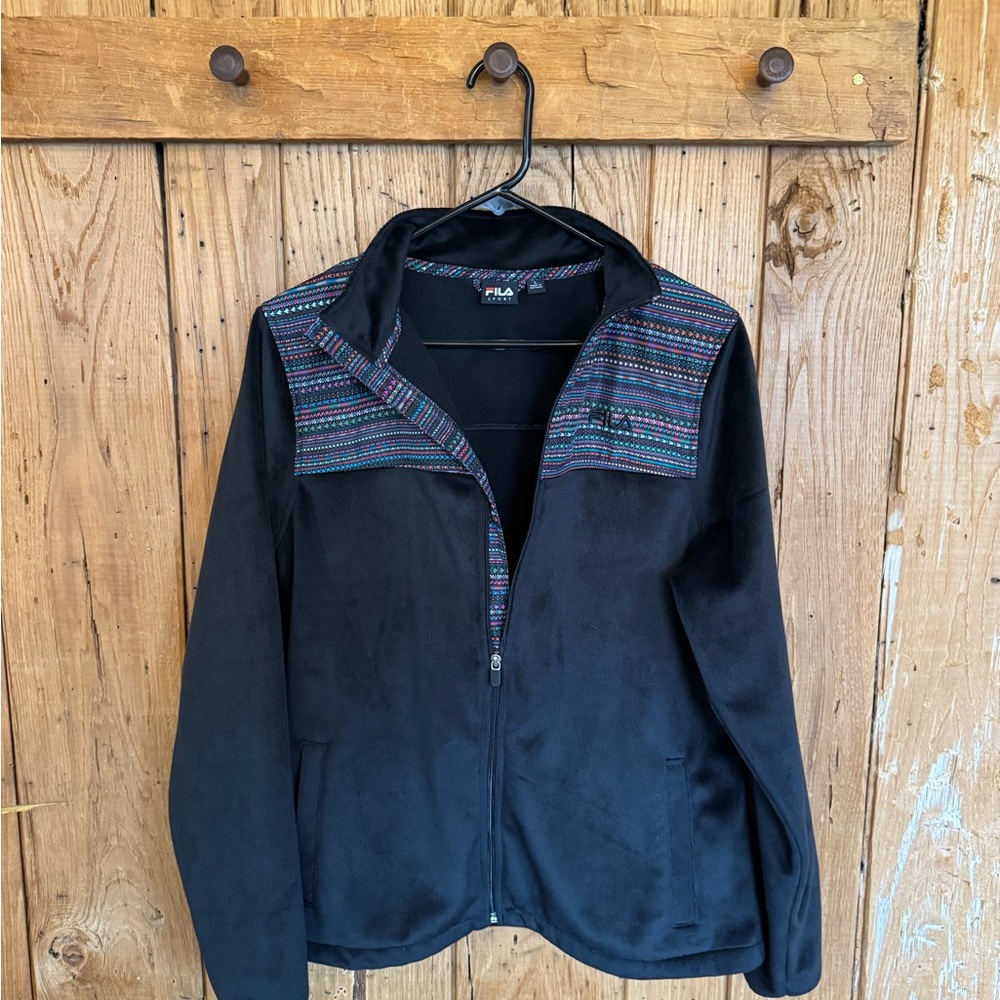 Fila Sport Black Fleece Jacket w/ Aztec Shoulder Panel – L - Picture 5 of 10